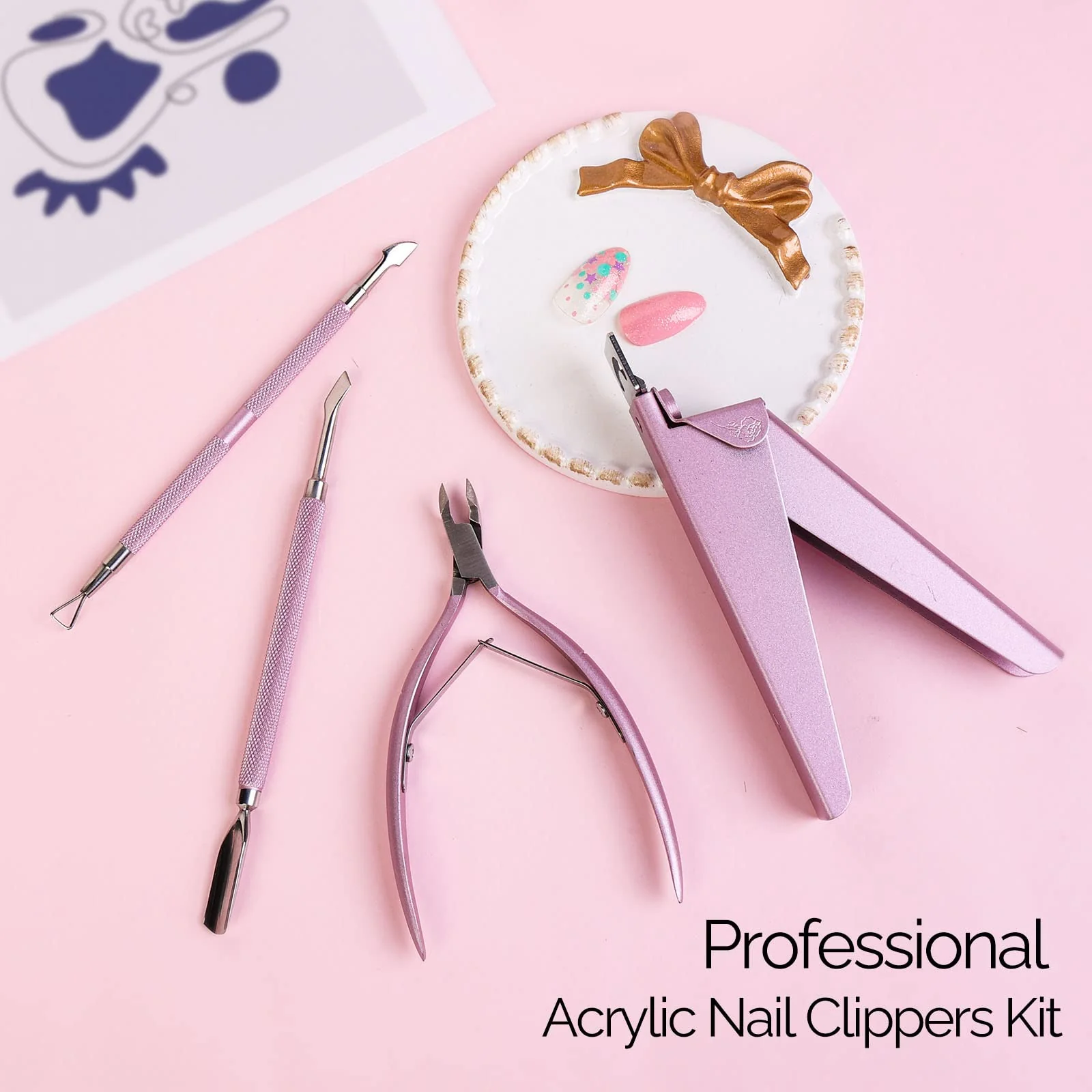 Acrylic Nail Clipper 4 in 1 Kit Pink - Image 2